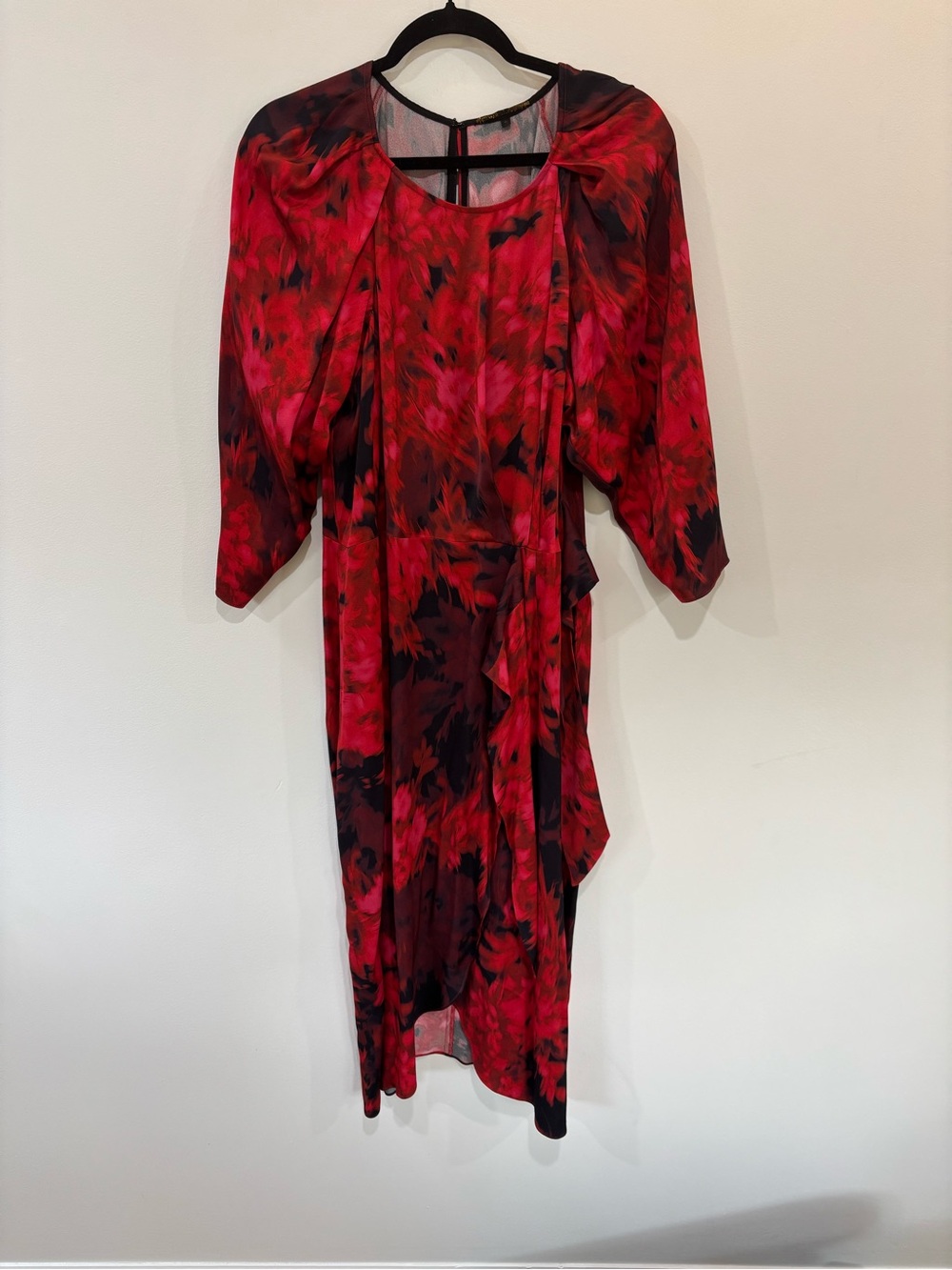 KOBI HALPERIN Halsey floral midi dress tulip hem side tie red black whimsigoth